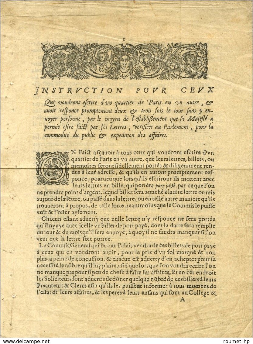 Rarissime Billet En Port Payé Daté 1653. Nous Joignons Une Instruction Datée D'Août 1653 Mentionnant L'achat De Tels Bil - ....-1700: Precursors