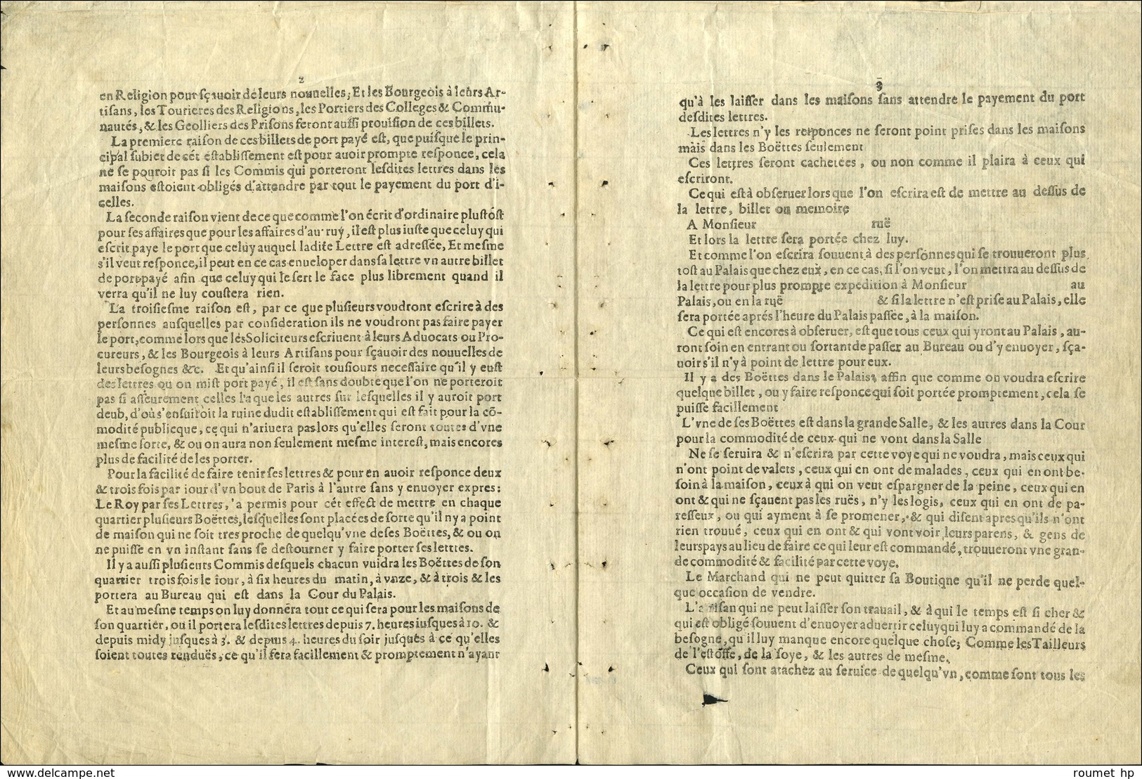 Rarissime Billet En Port Payé Daté 1653. Nous Joignons Une Instruction Datée D'Août 1653 Mentionnant L'achat De Tels Bil - ....-1700: Precursors