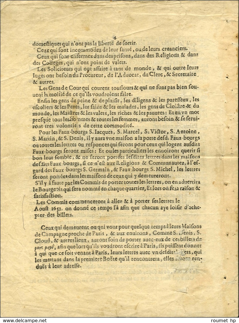 Rarissime Billet En Port Payé Daté 1653. Nous Joignons Une Instruction Datée D'Août 1653 Mentionnant L'achat De Tels Bil - ....-1700: Voorlopers