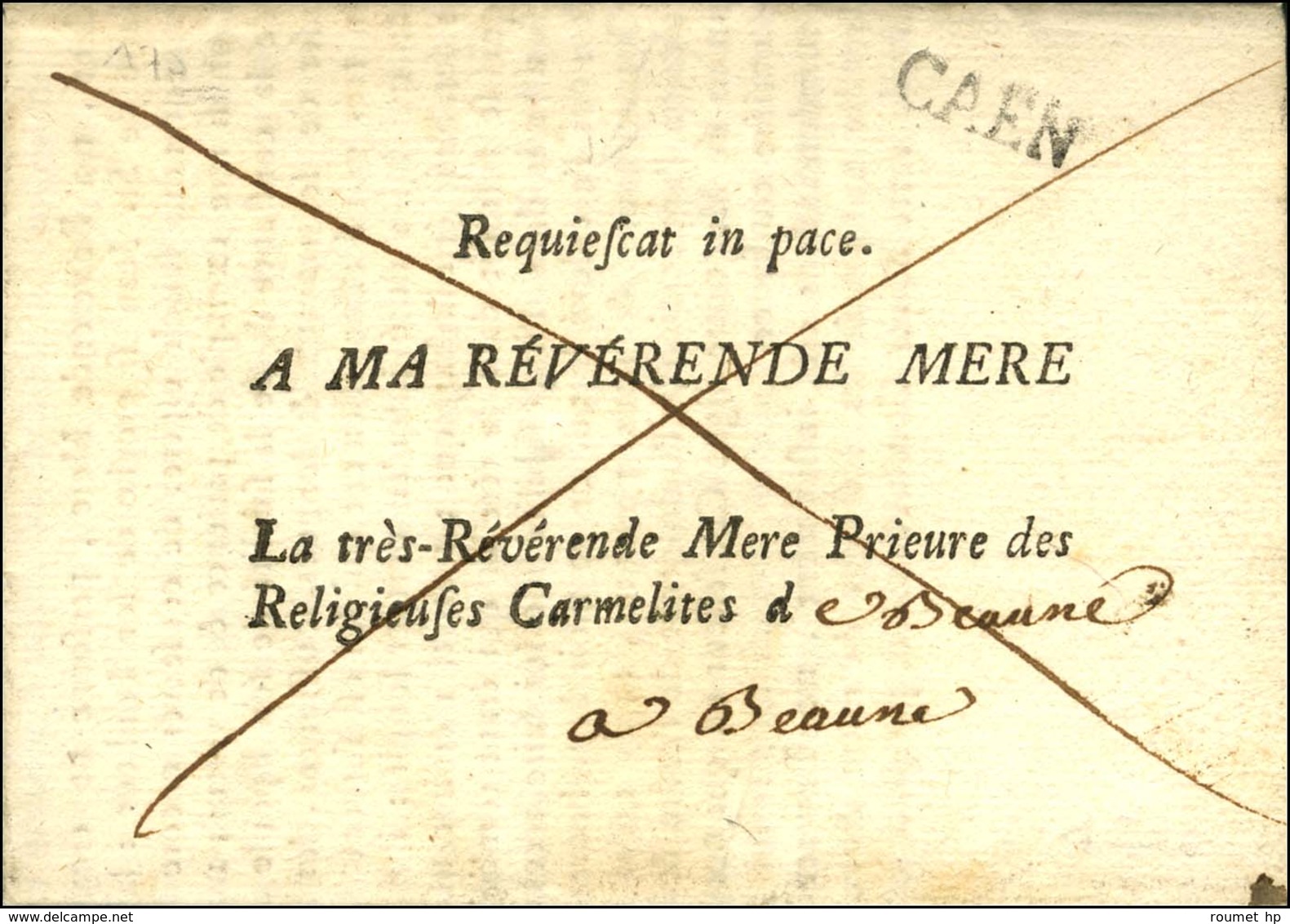 CAEN Sur Lettre En Franchise Des Carmélites. 1758. - TB / SUP. - 1701-1800: Précurseurs XVIII