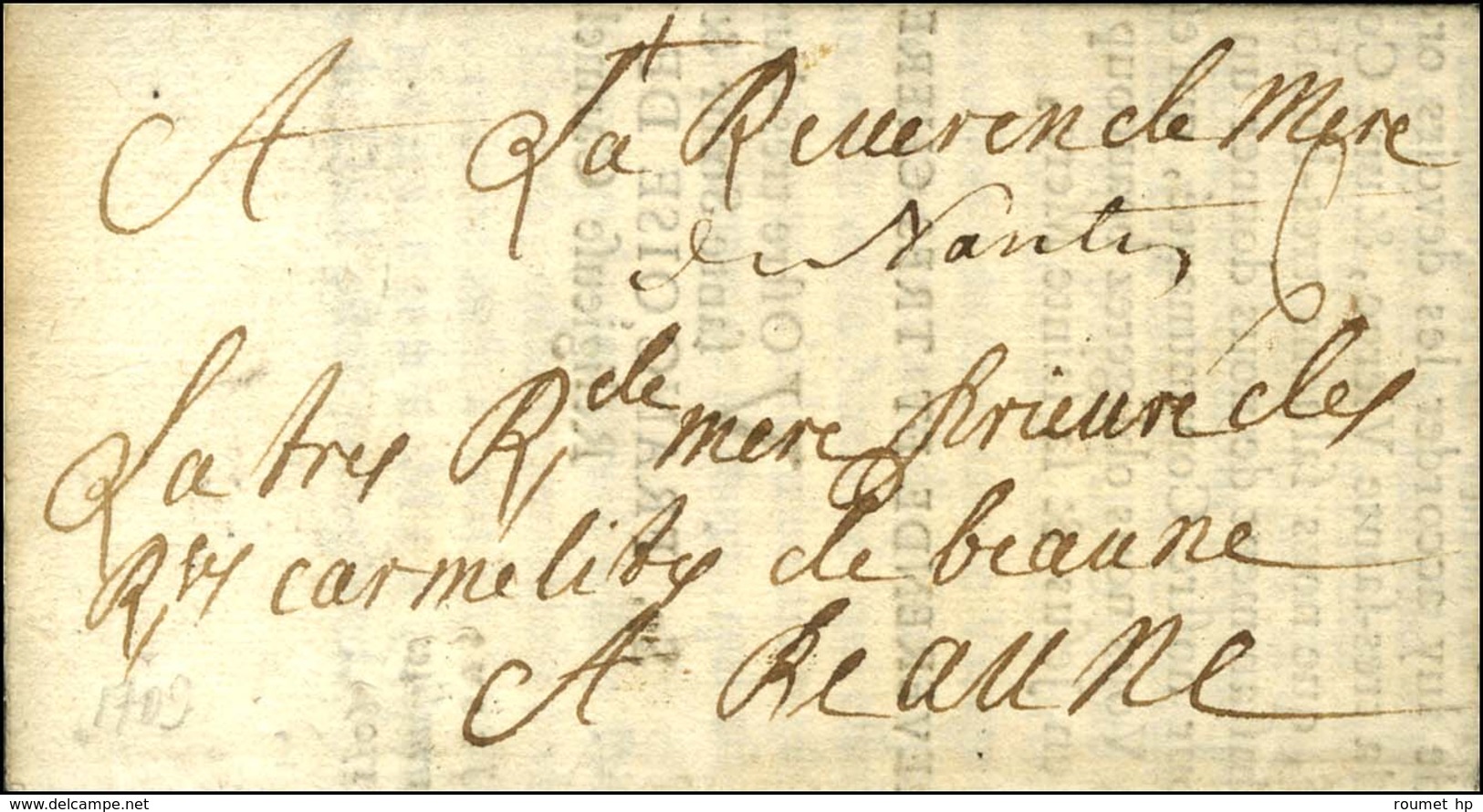 '' De Nantes '' Sur Lettre En Franchise Des Carmélites. 1709. - TB / SUP. - 1701-1800: Précurseurs XVIII