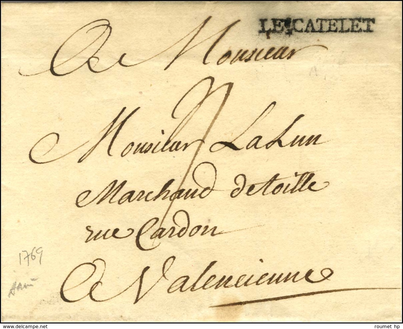 LECATELET (L N° 1) Sur Lettre Sans Texte Daté Du 14 Avril 1769. - SUP. - R. - 1701-1800: Precursors XVIII