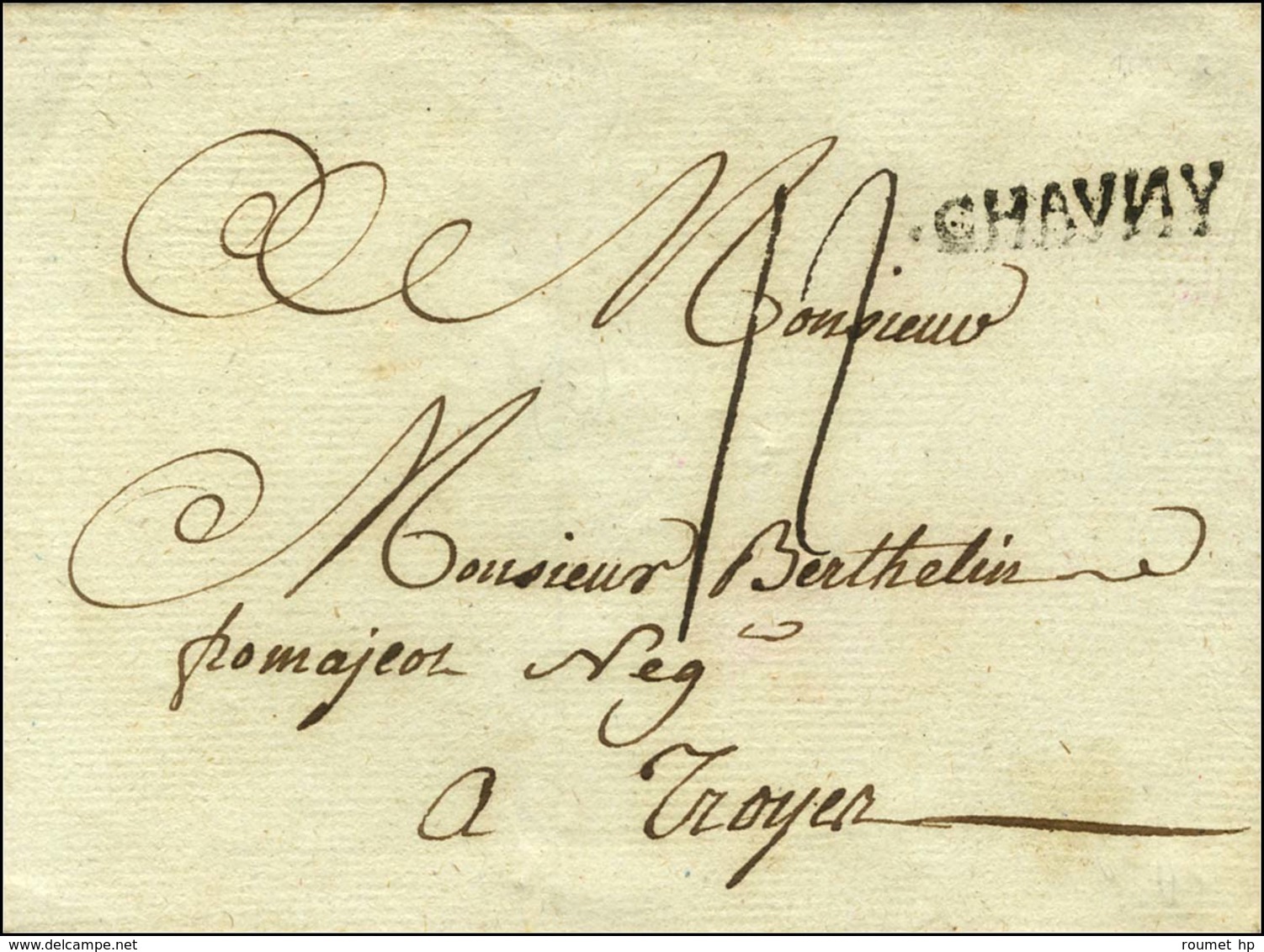 CHAVNY (L N° 2) Sur Lettre Sans Texte. 1ère Pièce Vue. - TB / SUP. - R. - 1701-1800: Voorlopers XVIII