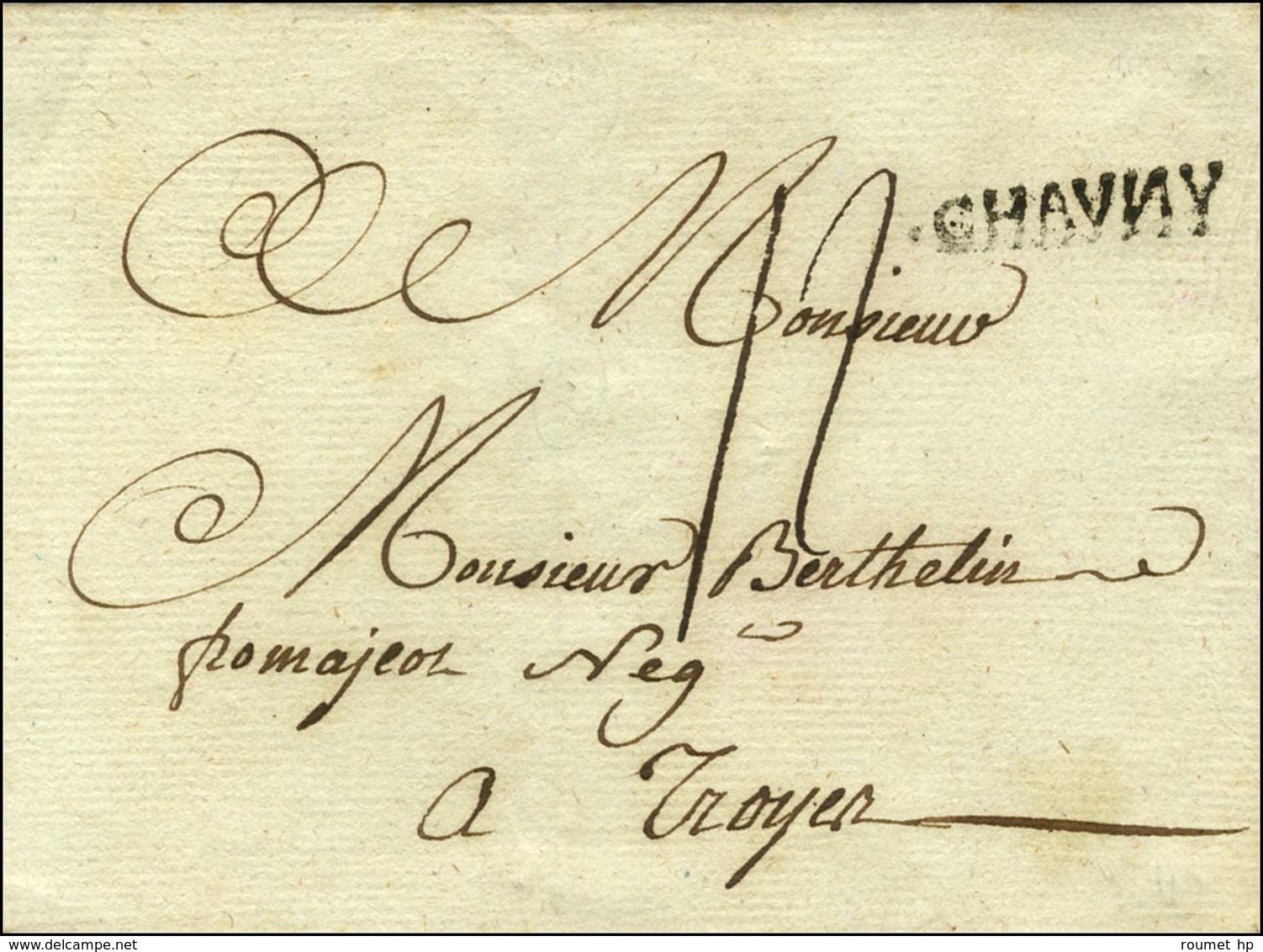 CHAVNY (L N° 2) Sur Lettre Sans Texte. 1ère Pièce Vue. - TB / SUP. - R. - 1701-1800: Précurseurs XVIII