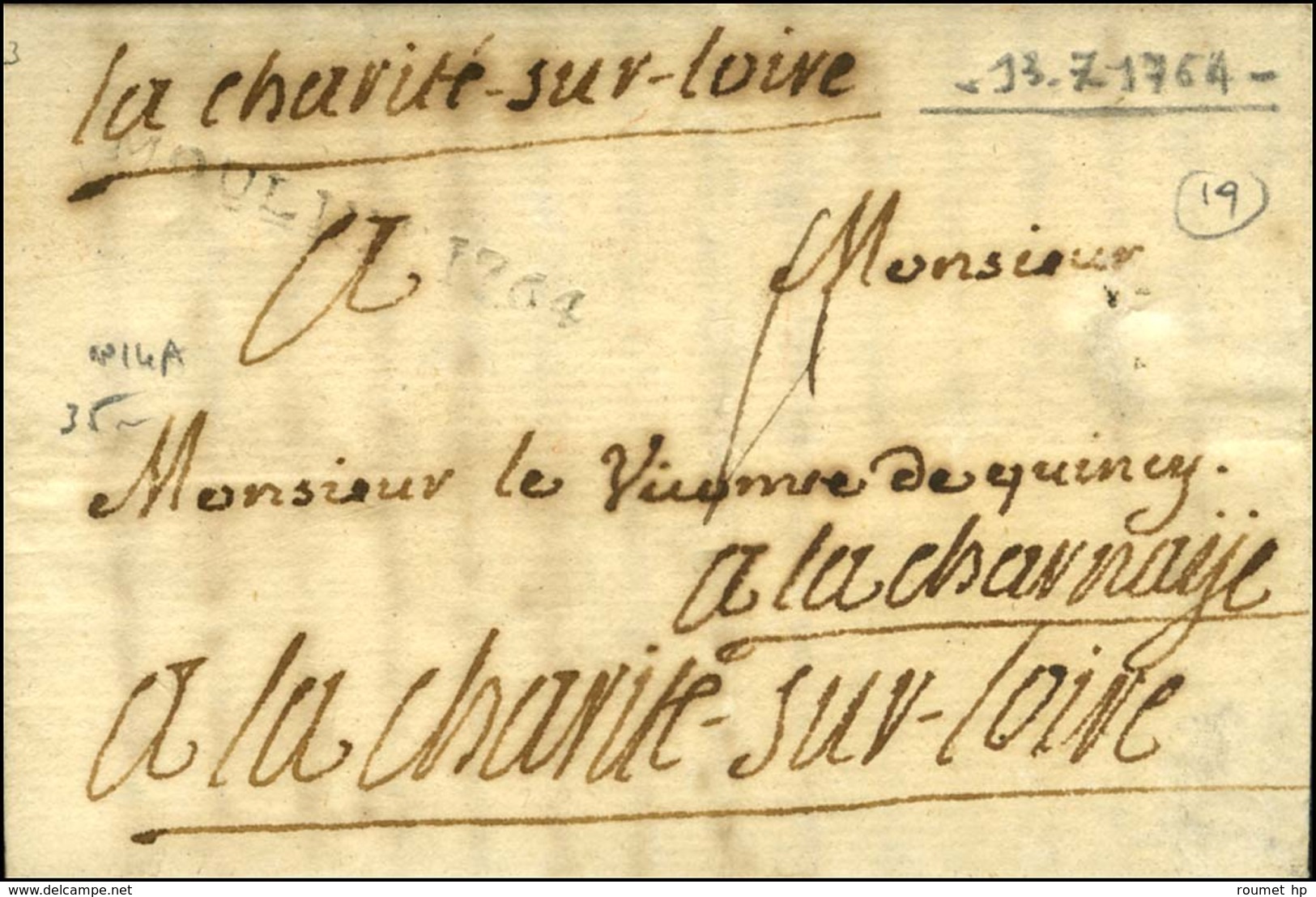 MOULINS 1764 (L N° 14B) Sur Lettre Avec Texte Daté Du 13 Juillet 1764 Pour La Charité Sur Loire. - TB. - 1701-1800: Precursors XVIII