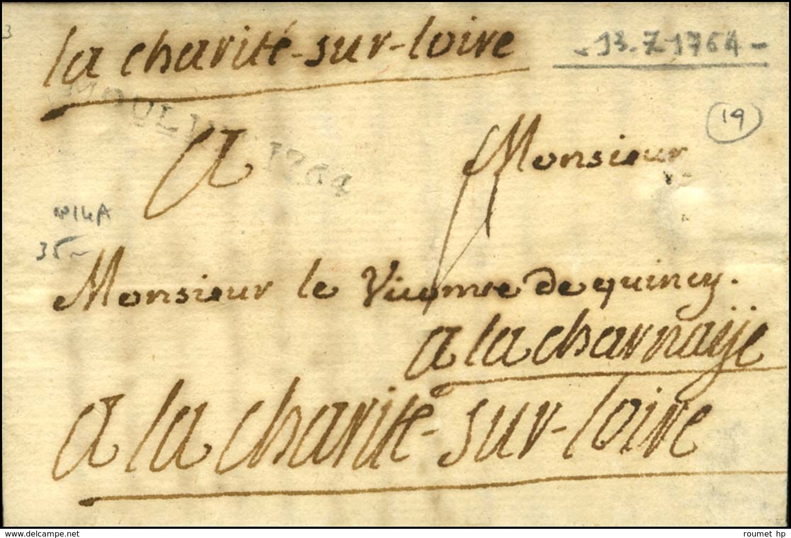 MOULINS 1764 (L N° 14B) Sur Lettre Avec Texte Daté Du 13 Juillet 1764 Pour La Charité Sur Loire. - TB. - 1701-1800: Précurseurs XVIII