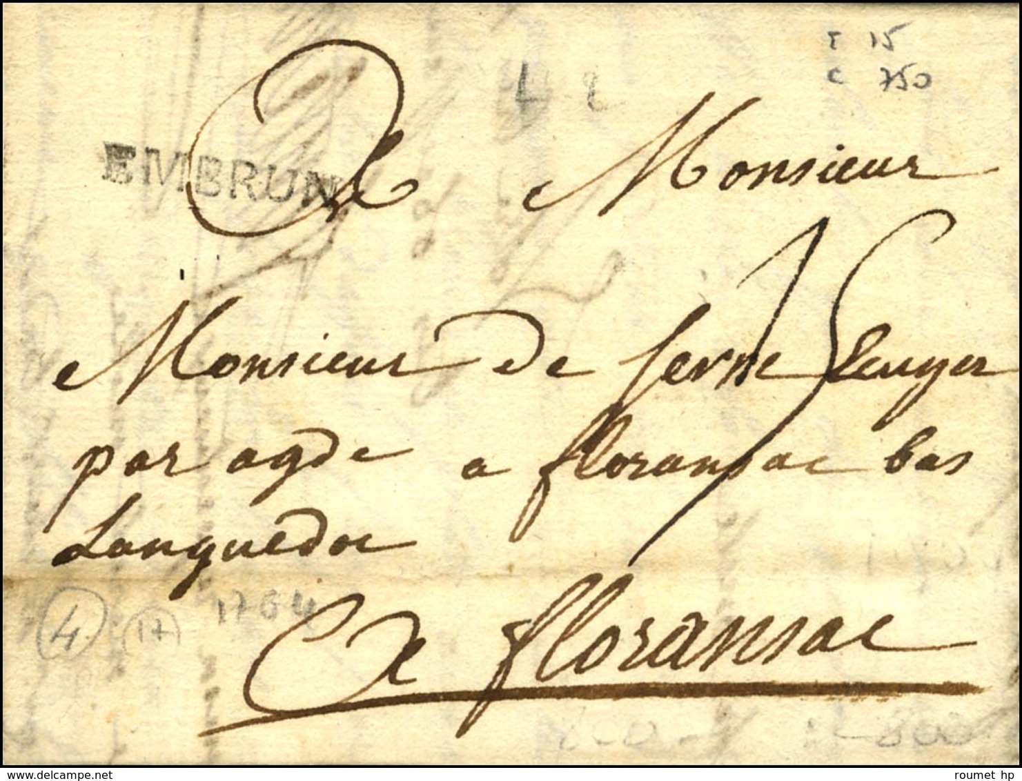 EMBRUN (L N° 2) Sur Lettre Avec Texte Daté. 1764. - TB / SUP. - 1701-1800: Voorlopers XVIII