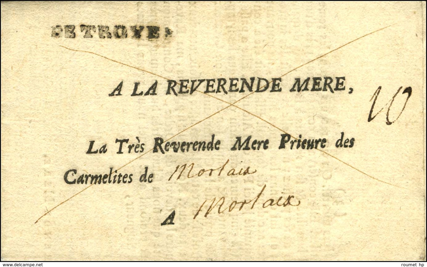 DE TROYES (L N° 3) Sur Lettre En Franchise Des Carmélites Datée 1729. - TB. - 1701-1800: Précurseurs XVIII