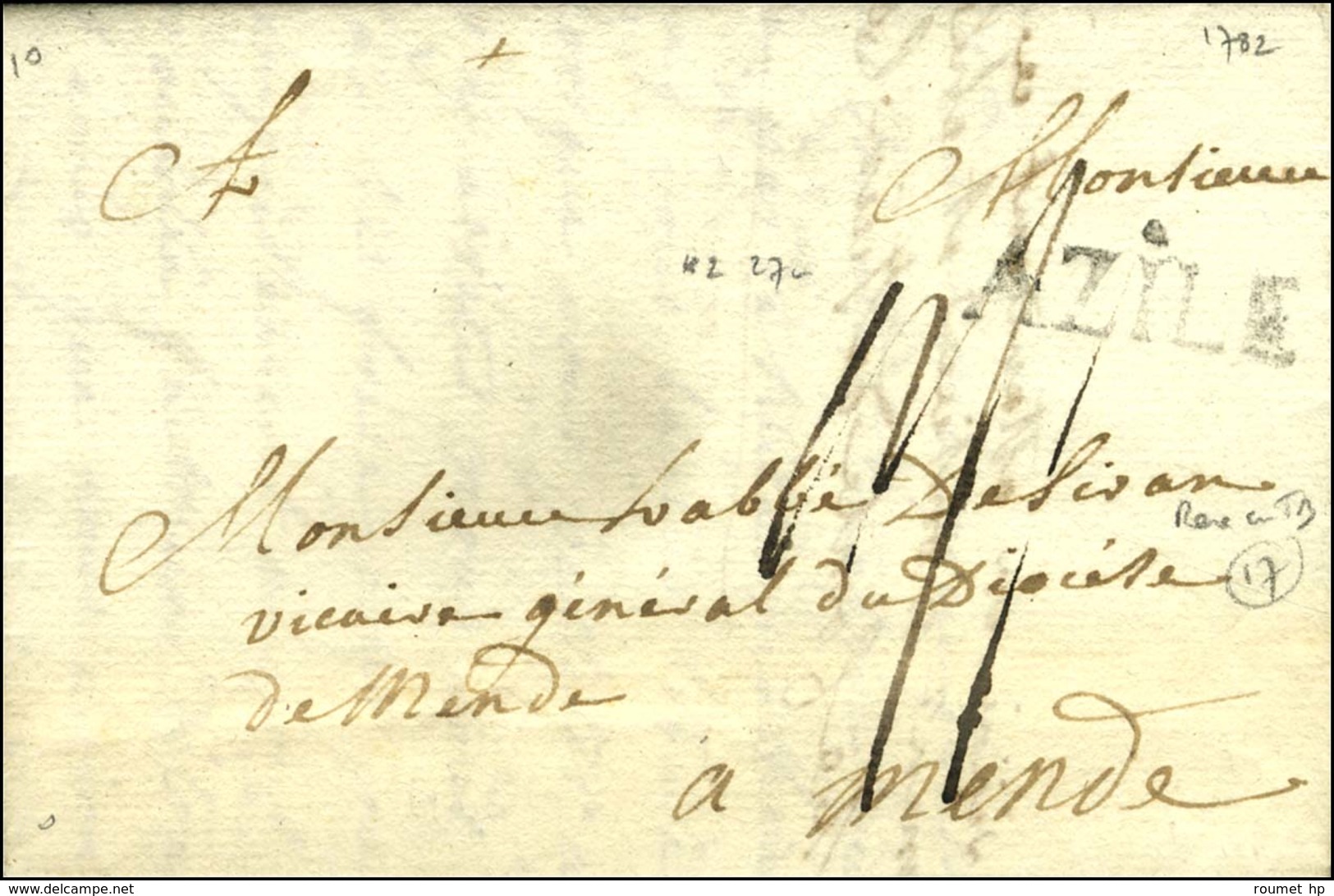 AZILE (L N° 2) (27 Mm) Sur Lettre Avec Texte Daté. 1782. - TB / SUP. - 1701-1800: Voorlopers XVIII