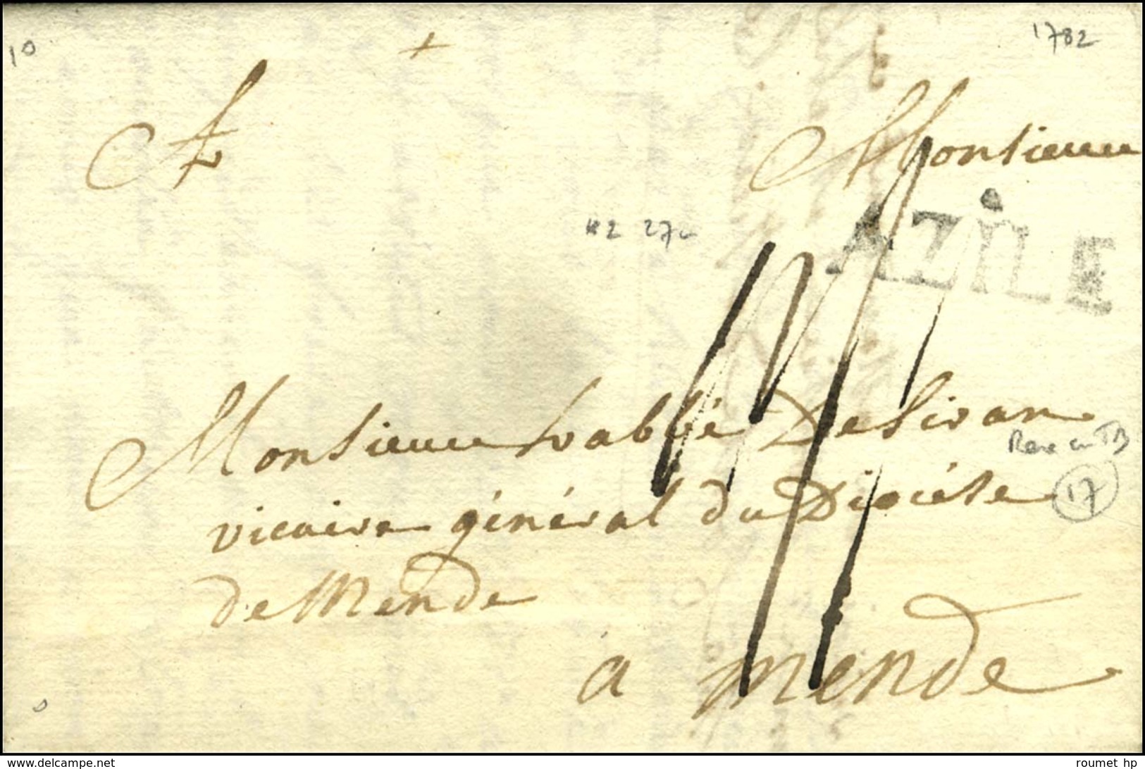 AZILE (L N° 2) (27 Mm) Sur Lettre Avec Texte Daté. 1782. - TB / SUP. - 1701-1800: Précurseurs XVIII