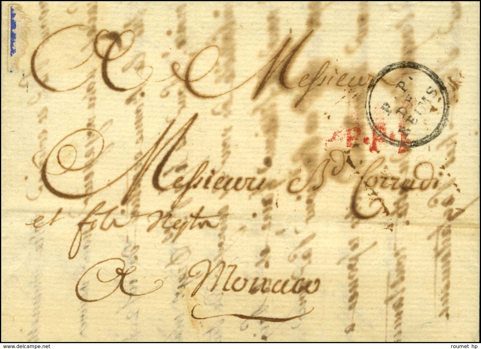 Marque Postale Ornée P.P. / DE / REIMS (L N° 19) Sur Lettre Avec Texte Daté 1791 Pour Monaco. - TB / SUP. - 1701-1800: Precursors XVIII