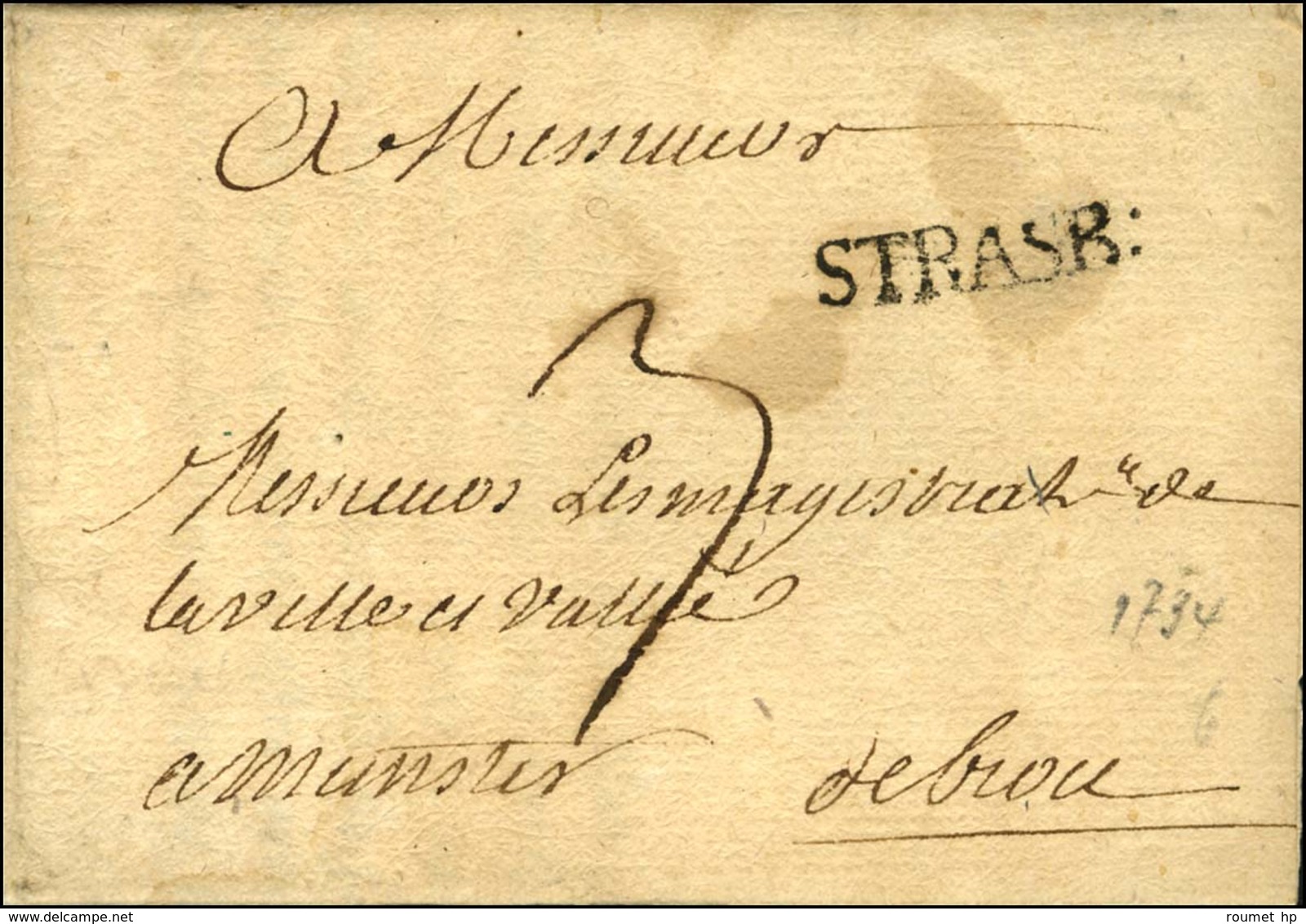 STRASB: (L N° 7) Sur Lettre Avec Texte Daté 1734. - TB / SUP. - R. - 1701-1800: Precursors XVIII