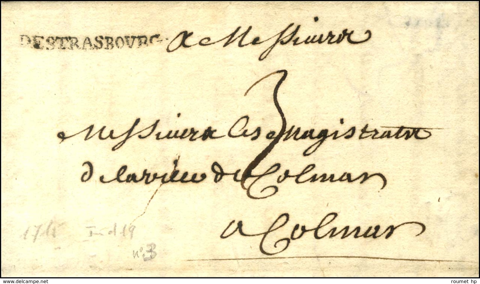 DESTRASBOVRG (L N° 3) Sur Lettre Avec Texte Daté 1715. - TB / SUP. - 1701-1800: Precursors XVIII