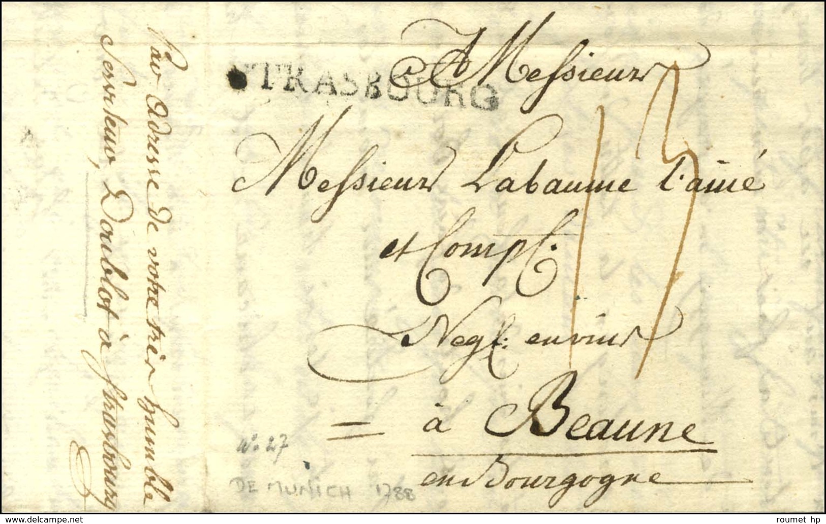 STRASBOURG (L N° 27) Sur Lettre Avec Texte Daté De Munich Pour Beaune. Au Verso, Mention Manuscrite D'achemineur. 1788.  - 1701-1800: Precursors XVIII