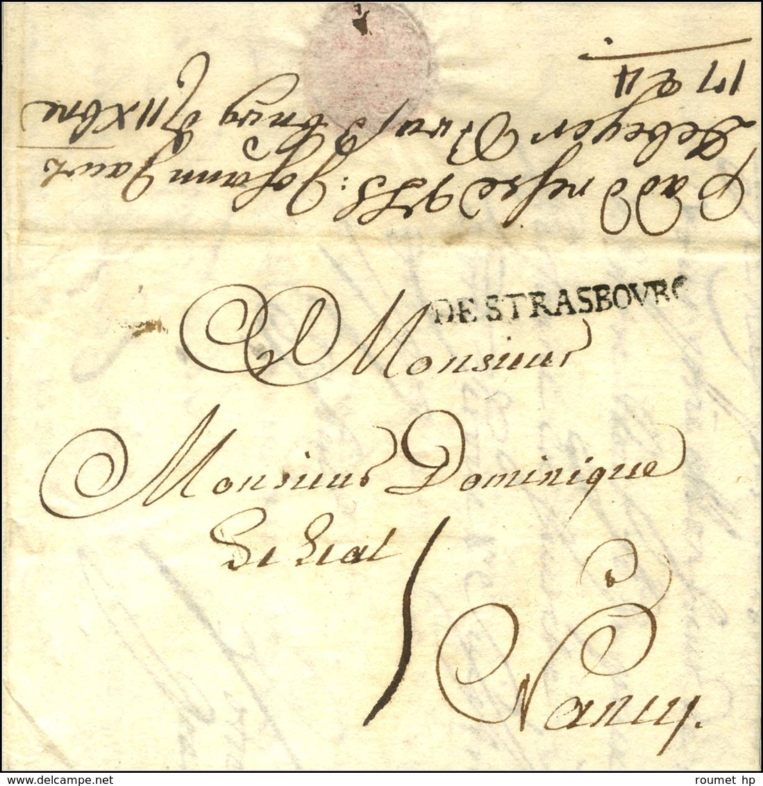 DESTRASBOVRG (L N° 5) Sur Lettre Avec Texte Daté De Francfort Le 9 Octobre 1724 Pour Nancy. Au Verso, Mention Manuscrite - 1701-1800: Precursors XVIII