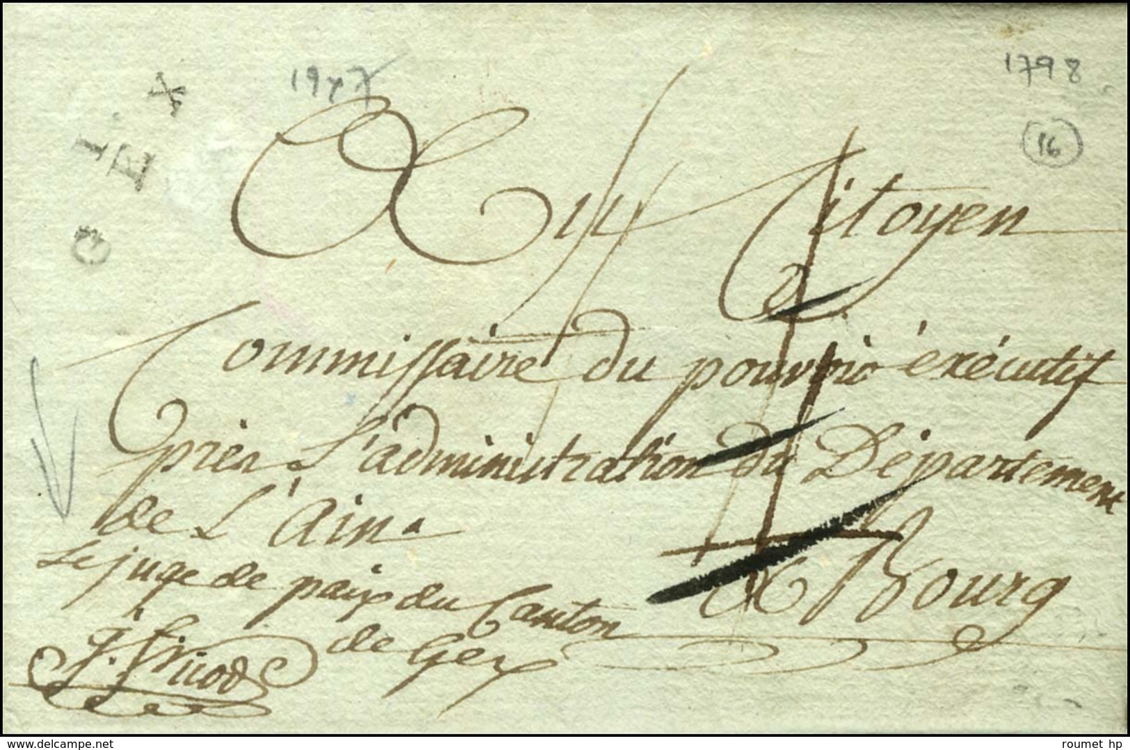 1 / GEX Sur Lettre En Franchise Du Juge De Paix De Gex, Taxe 4 Détaxée. 1798. - TB / SUP. - 1801-1848: Precursors XIX