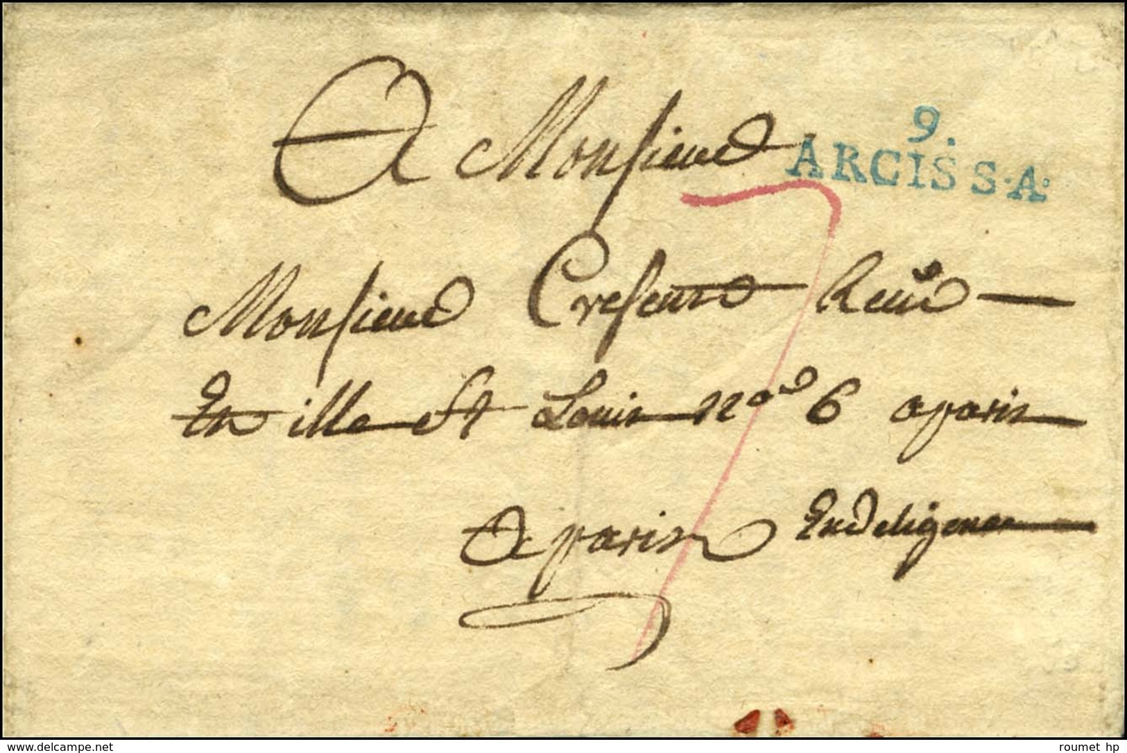 9 / ARCIS S.A. Bleu Sur Lettre Avec Texte Daté 1792. - SUP. - 1801-1848: Precursors XIX