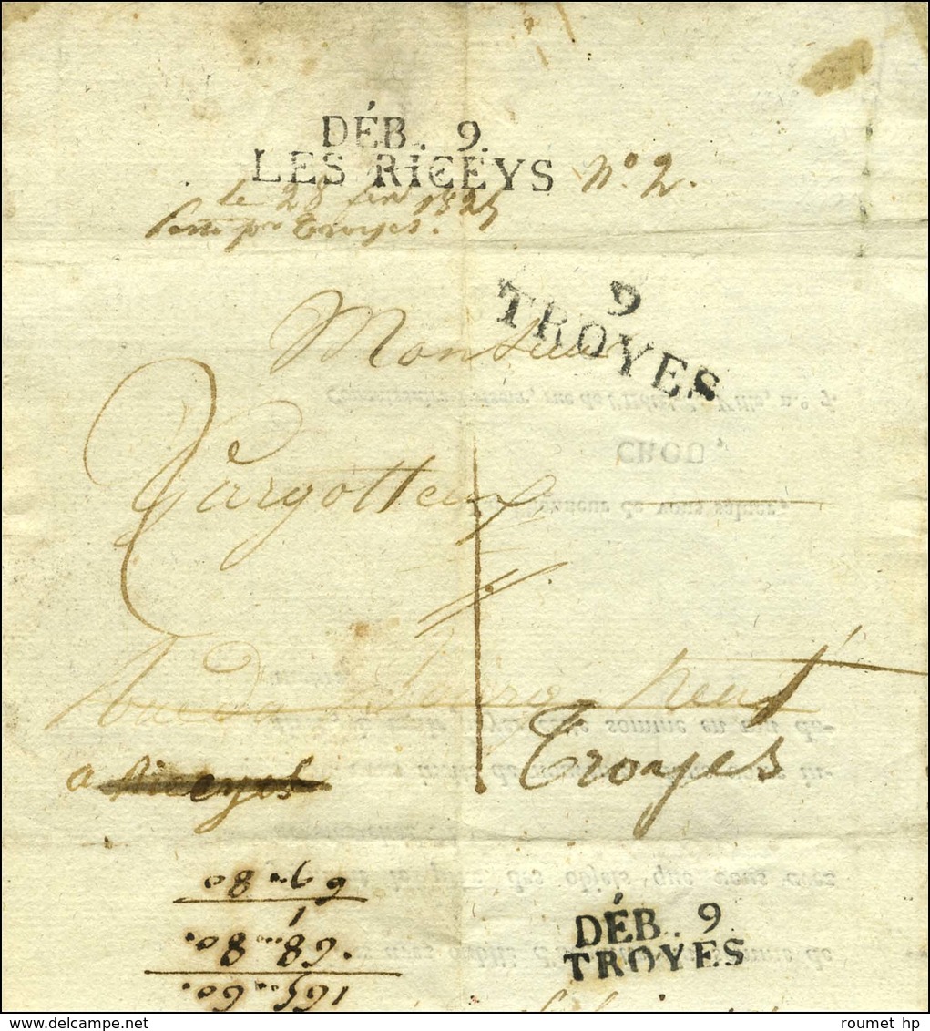 9 / TROYES Sur Lettre Adressée Localement, Réexpédiée Au Riceys Puis Retournée à Troyes. Au Verso, DEB.9 / TROYES + DEB. - 1801-1848: Precursors XIX