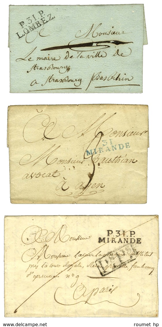 Lot De 3 Lettres : 31 / MIRANDE Bleu, P.31.P. / MIRANDE Et P.31.P. / LOMBEZE. - SUP. - 1801-1848: Voorlopers XIX