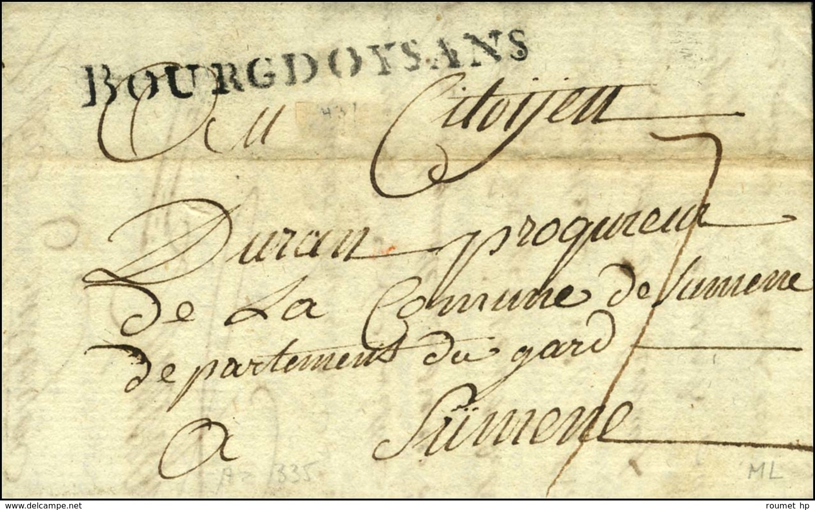 BOURGDOYSANS (Bourg D'Oisans) Sur Lettre Avec Texte Daté 1793. - SUP. - R. - 1801-1848: Voorlopers XIX