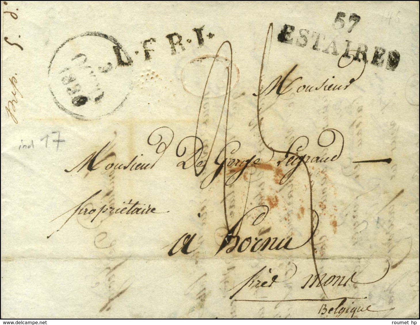 57 / ESTAIRES Sur Lettre Pour La Belgique. Au Recto, Griffe L.F.R.I. 1830. - TB / SUP. - 1801-1848: Precursors XIX