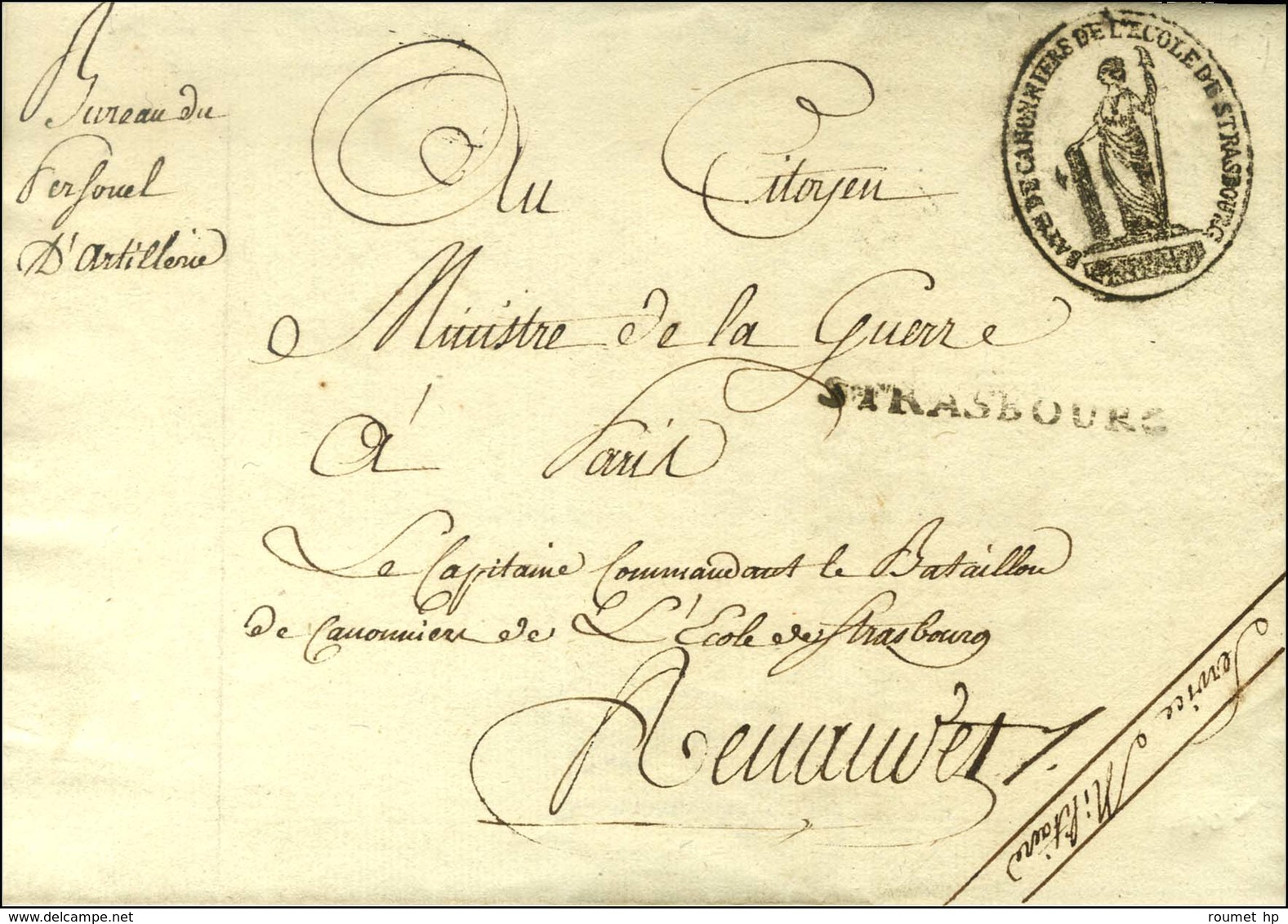 STRASBOURG + Cachet Orné CANONNIERS DE L'ECOLE DE STRASBOURG Sur Lettre Avec Texte Daté De La Citadelle De Strasbourg Le - 1801-1848: Voorlopers XIX