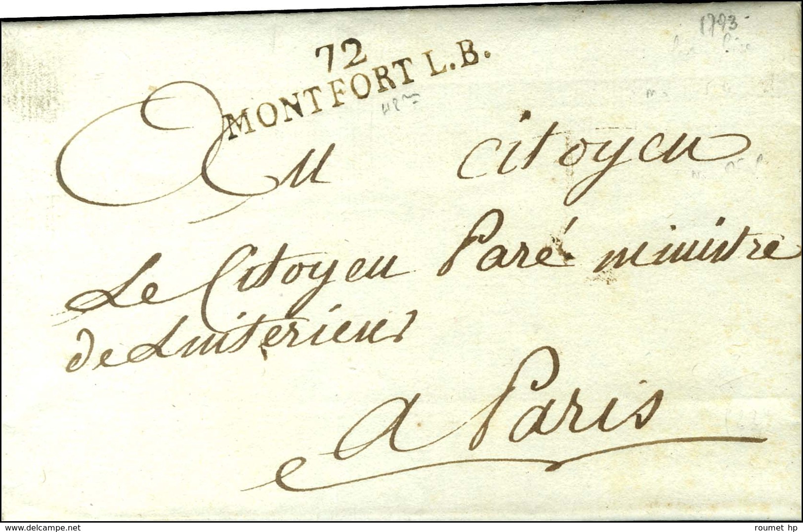 72 / MONTFORT L.B. (Montfort Le Brutus NR De Montfort Lamaury). 1793. - SUP. - R. - 1801-1848: Voorlopers XIX