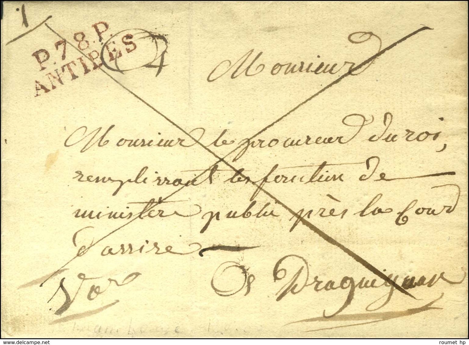 P.78.P. / ANTIBES Rouge Sur Lettre Avec Texte Daté 1822. - SUP. - 1801-1848: Voorlopers XIX