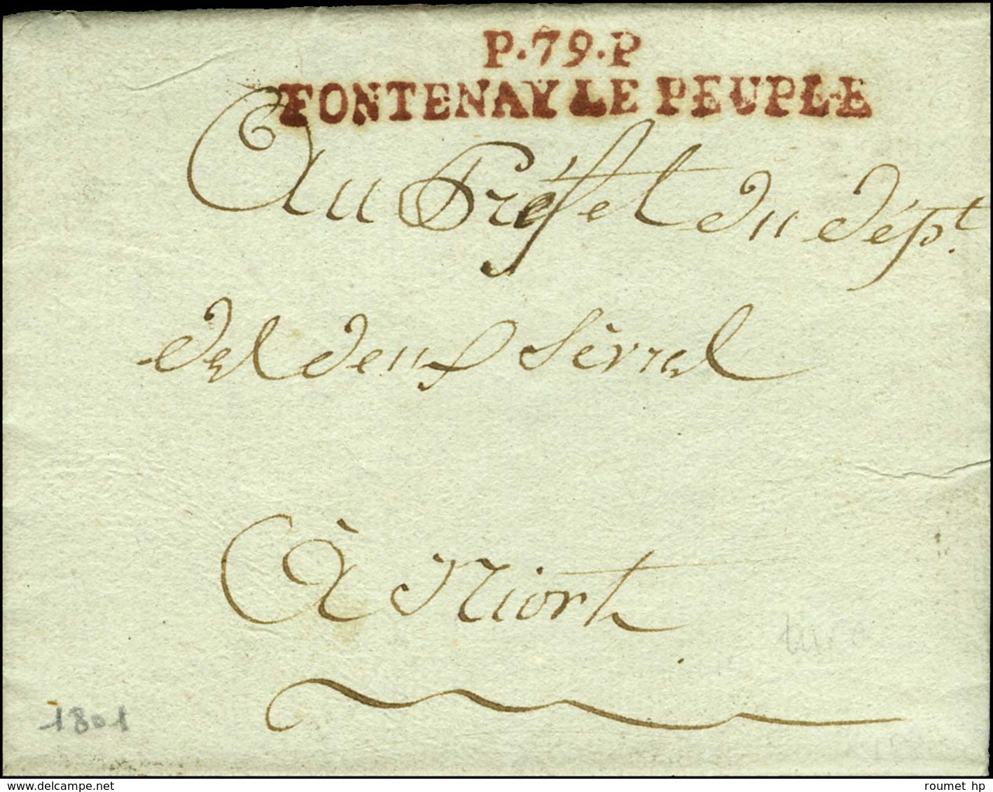 P.79.P. / FONTENAY LE PEUPLE Rouge (NR De Fontenay Le Comte) Sur Lettre Avec Texte Daté An 10. - SUP. - 1801-1848: Voorlopers XIX