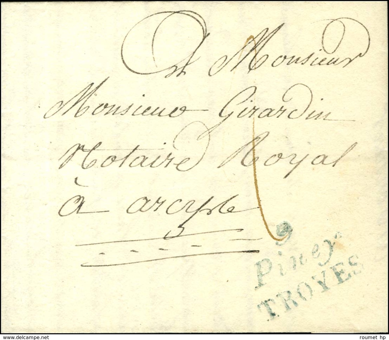 9 / Piney / TROYES Bleu Sur Lettre Avec Texte Daté 1827. - SUP. - Other & Unclassified