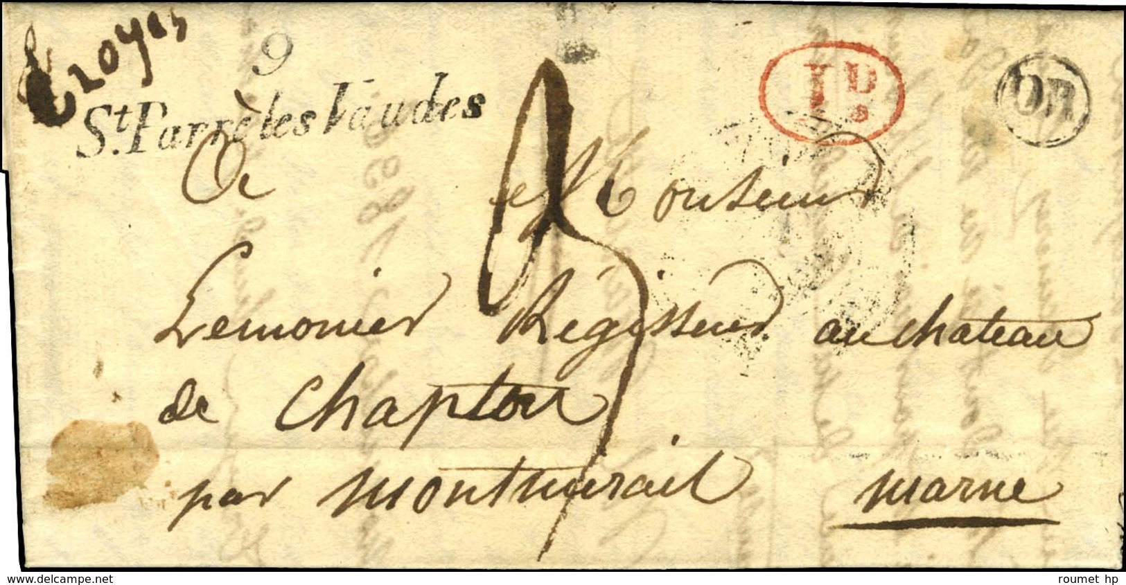 Mention Manuscrite '' Troyes '' + 9 / St Parre Des Vaudes Sur Lettre Avec Texte Daté 1836. Exceptionnelle Combinaison. - - Other & Unclassified