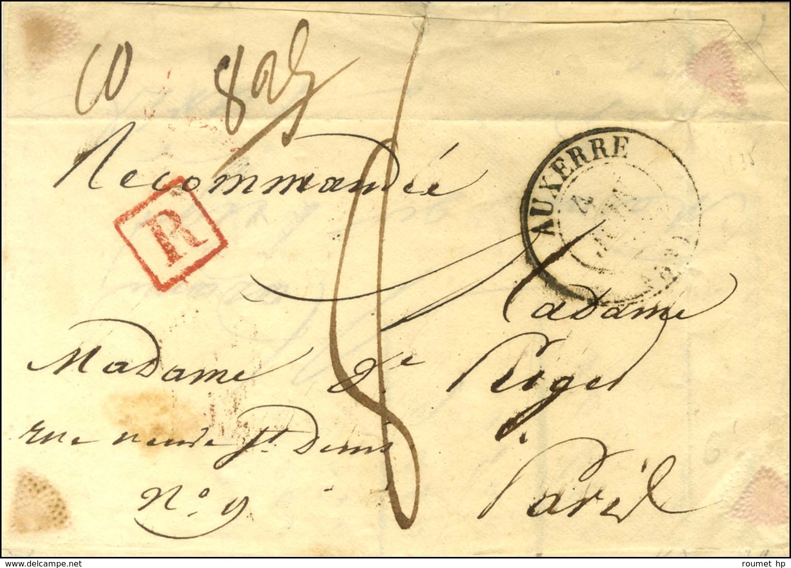 Càd T 13 AUXERRE (83) Sur Lettre Recommandée Pour Paris. Au Recto, R Rouge Et Taxe 8. 1835. - TB / SUP. - Other & Unclassified