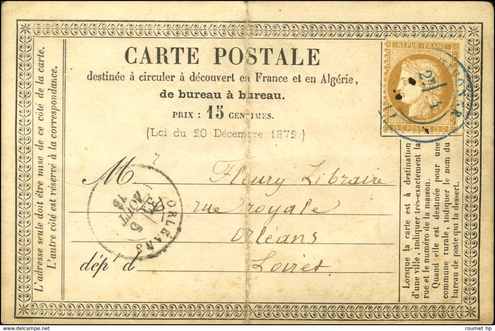 Càd T 17 Bleu DIVONNE (1) / N° 59 Sur CP Pour Orléans. 1876. - TB. - Other & Unclassified