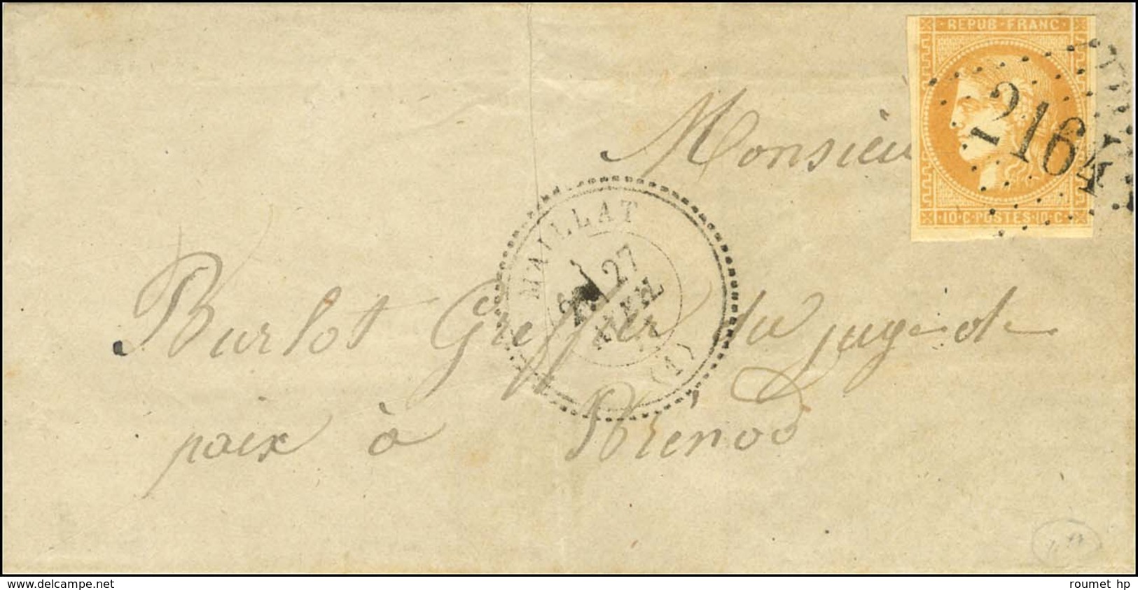 GC 2164 / N° 43 (def) Càd T 24 MAILLAT (1) Sur Lettre Locale. 1871. - TB. - Other & Unclassified