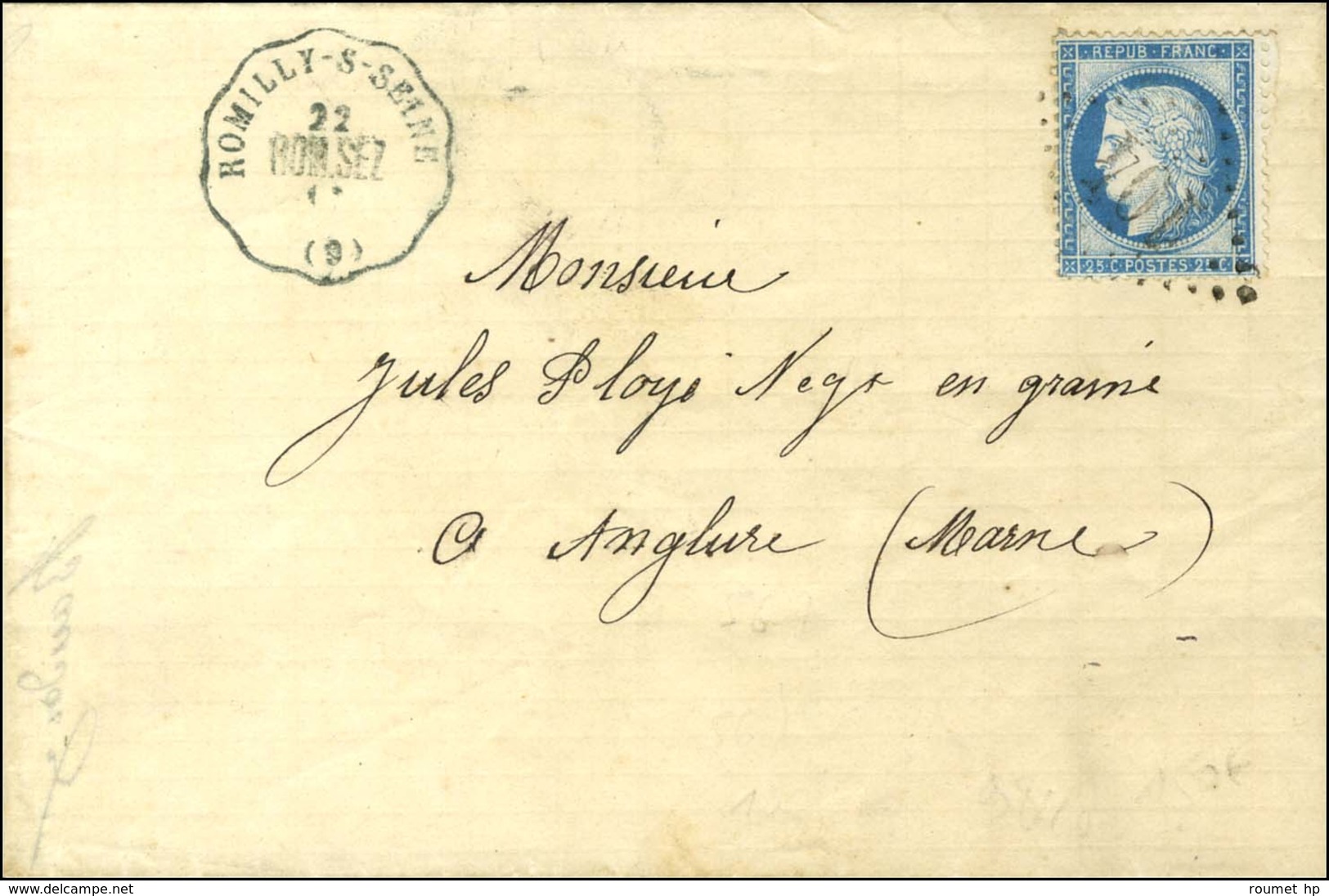 GC 104 / N° 60 Conv. Stat. Bleu ROMILLY-S-SEINE / ROM.SEZ (9). 1875. - TB / SUP. - Autres & Non Classés