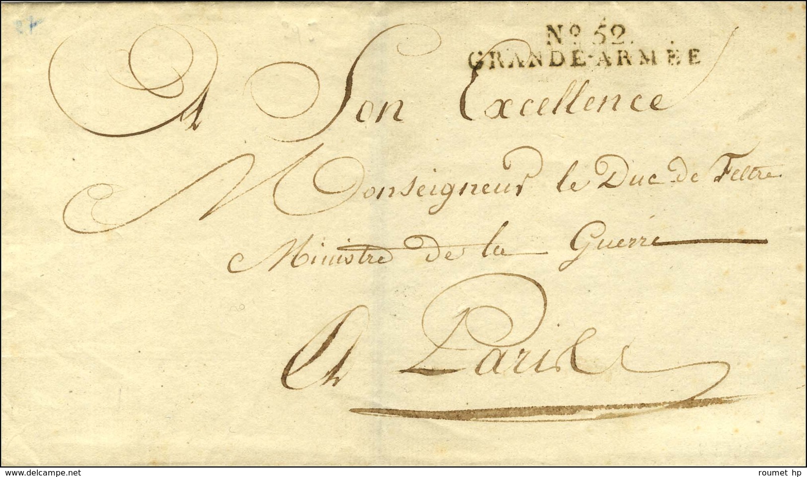 N° 50 / GRANDE ARMEE Sur Lettre Sans Texte Adressée En Franchise Au Ministère De La Guerre. Au Verso, Beau Cachet Aigle  - Legerstempels (voor 1900)