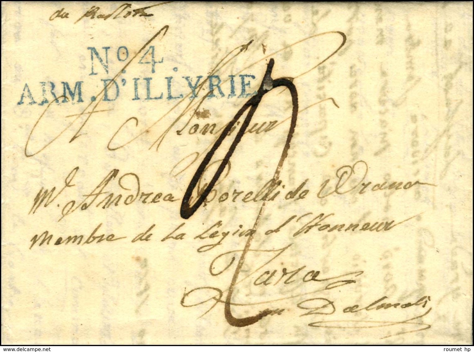 N° 4 / ARM. D'ILLYRIE Bleu Sur Lettre Avec Long Texte Daté 1810 Pour Zara. - SUP. - RR. - Legerstempels (voor 1900)