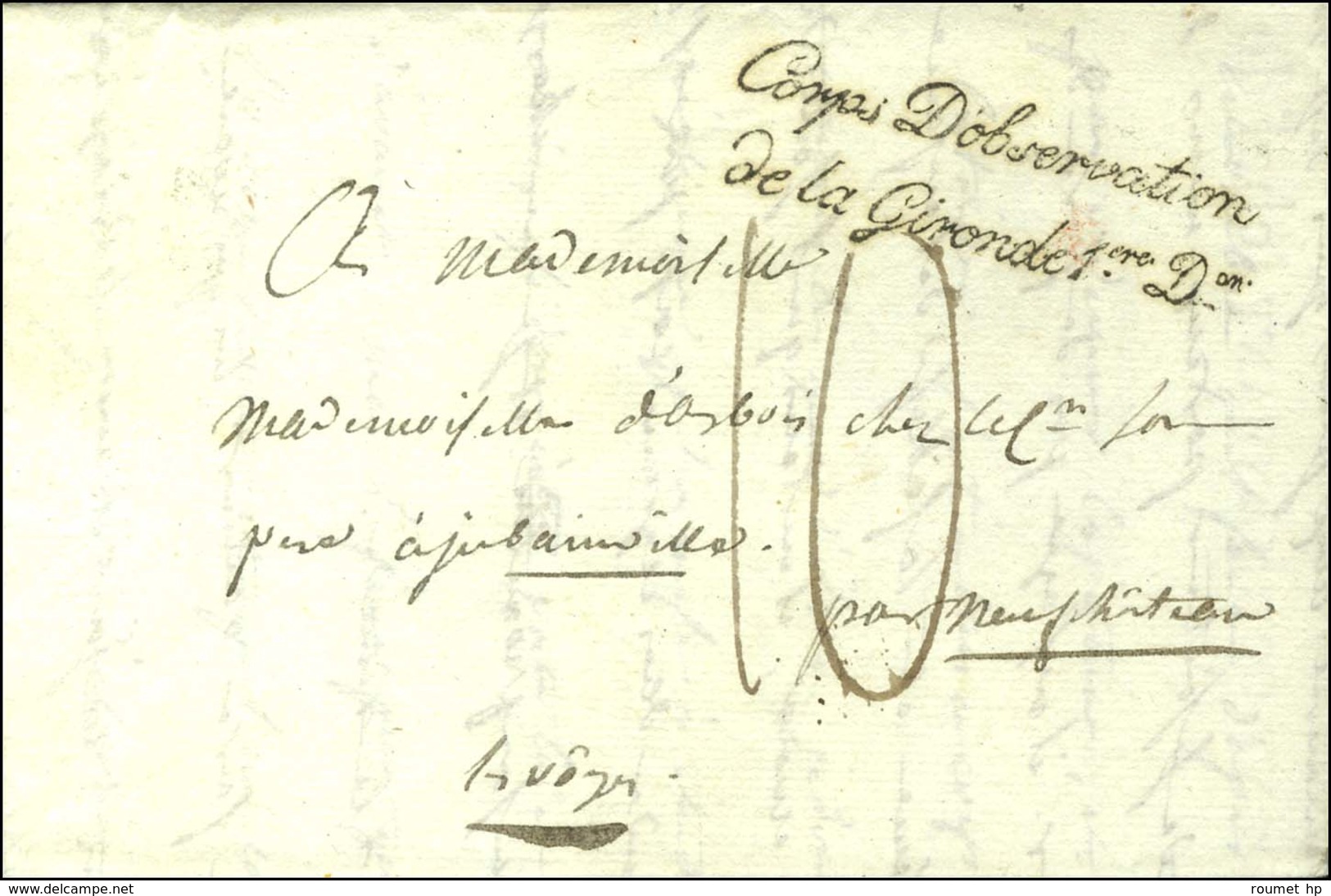 ' Corps D'observation / De La Gironde 1ere Don ' Sur Lettre Avec En-tête Imprimé Du Corps D'Observation De La Gironde Da - Marques D'armée (avant 1900)