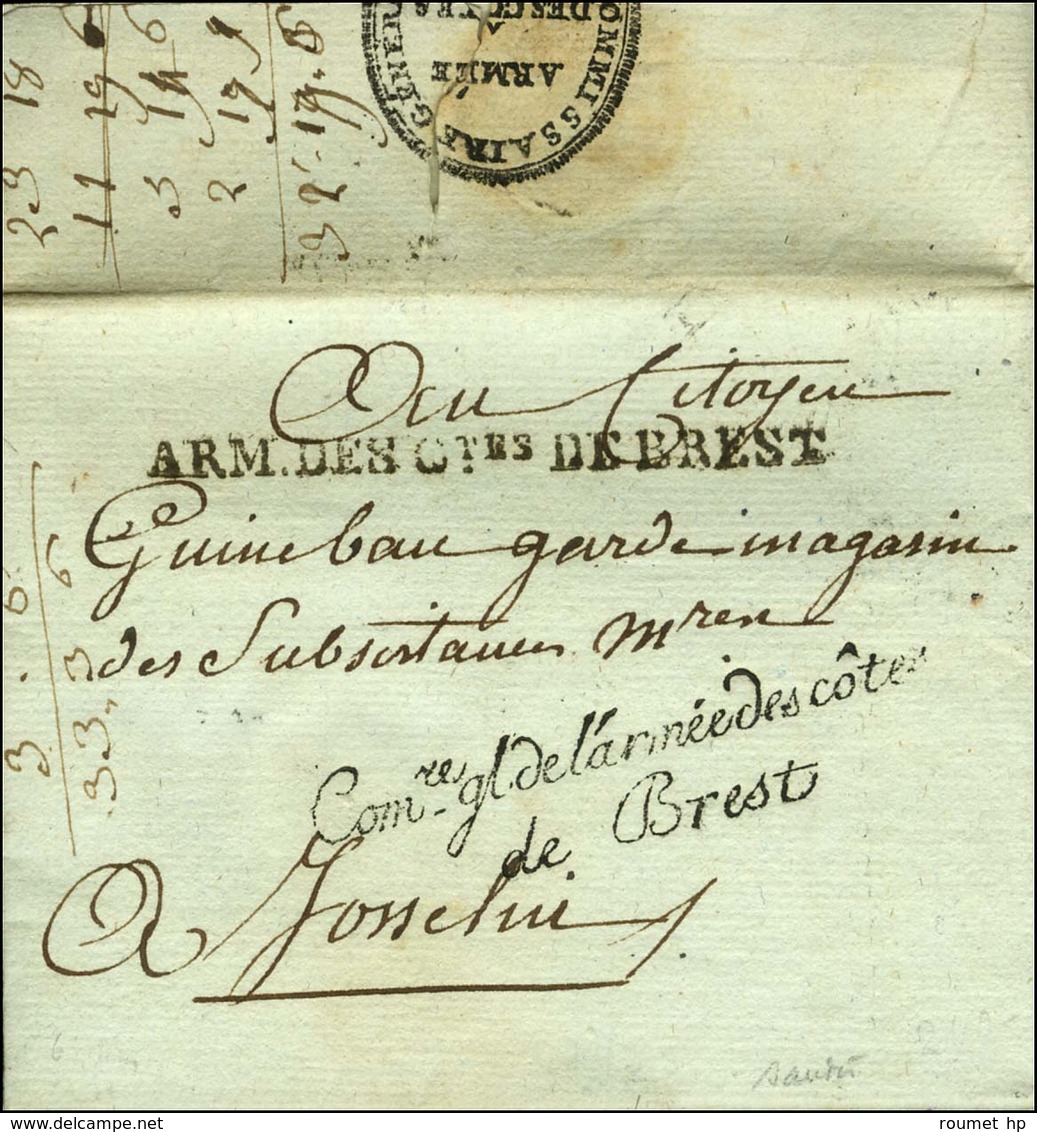 ARM. DES Ctes DE BREST Sur Lettre Avec Texte Daté Au Quartier Général De L'Armée Le7 Fructidor An 3, Signée Daru, Adress - Legerstempels (voor 1900)