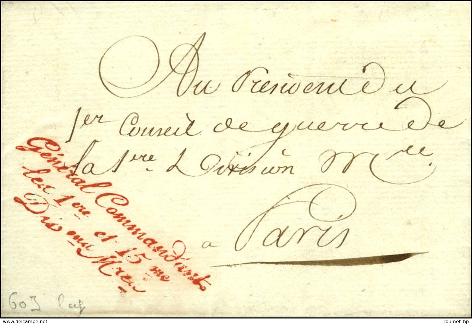 Franchise Rouge ' Général Commandant / Les 1ere Et 15eme / Divon Maire ' Sur LS Du Général Mortier Avec Bel En-tête Impr - Army Postmarks (before 1900)