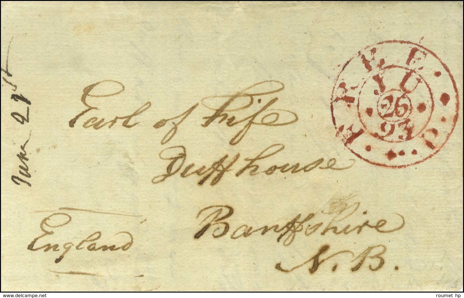 Lettre Avec Texte D'un Militaire Anglais Daté Au Camp Devant Valenciennes Le 21 Juin 1793 En Angleterre. Au Recto, Cache - Army Postmarks (before 1900)