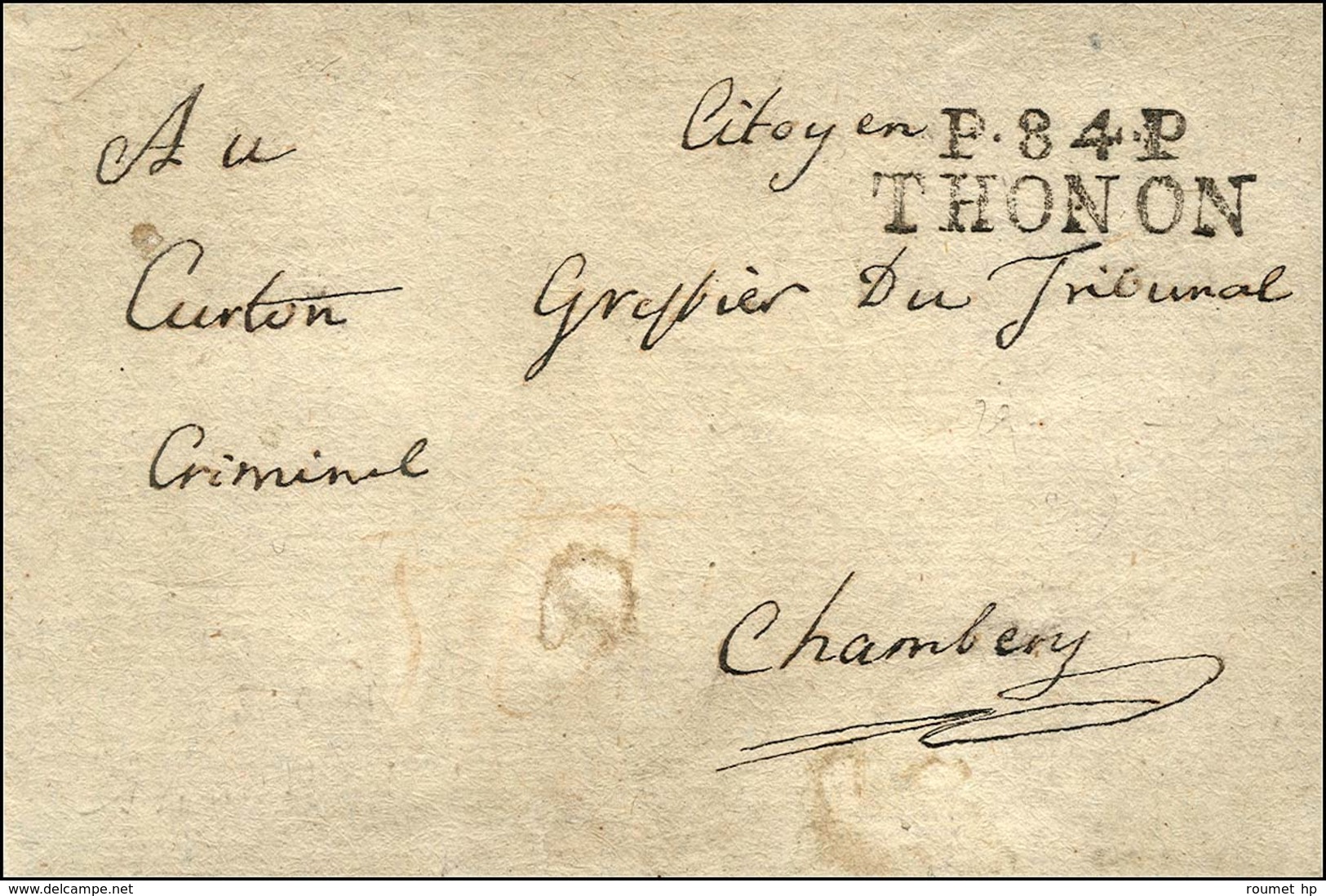 P.84.P / THONON Sur Lettre Sans Texte Pour Chambéry. - SUP. - R. - 1792-1815: Conquered Departments