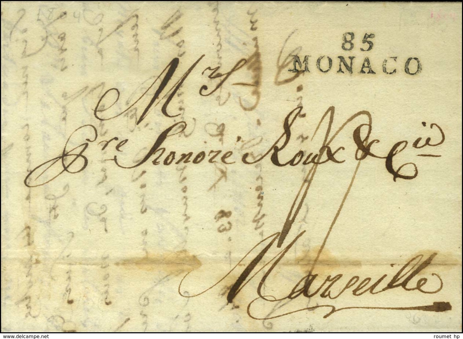 85 / MONACO Sur Lettre Avec Texte Daté De Port Maurice An 12 Acheminée Jusqu'à Monaco Pour Marseille. - SUP. - 1792-1815: Conquered Departments