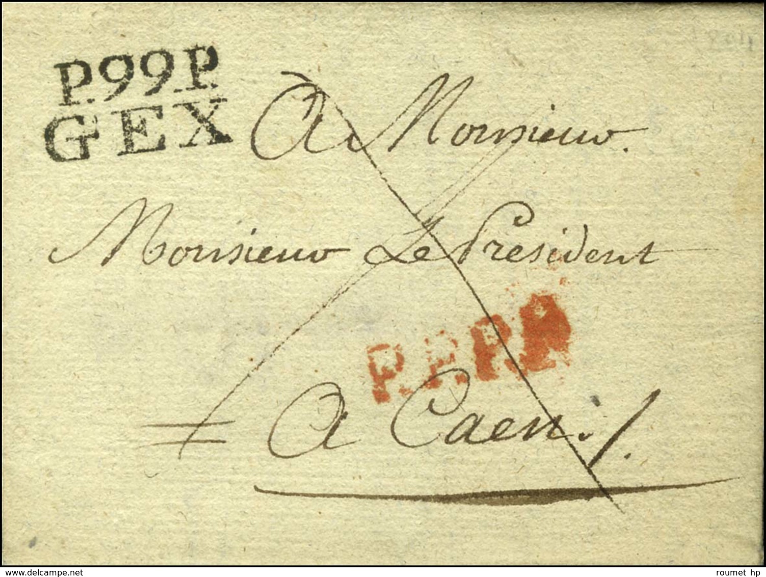 P.99.P. / GEX Sur Lettre Avec Texte Daté Le 29 Brumaire An 13 Pour Caen. - SUP. - R. - 1792-1815: Départements Conquis