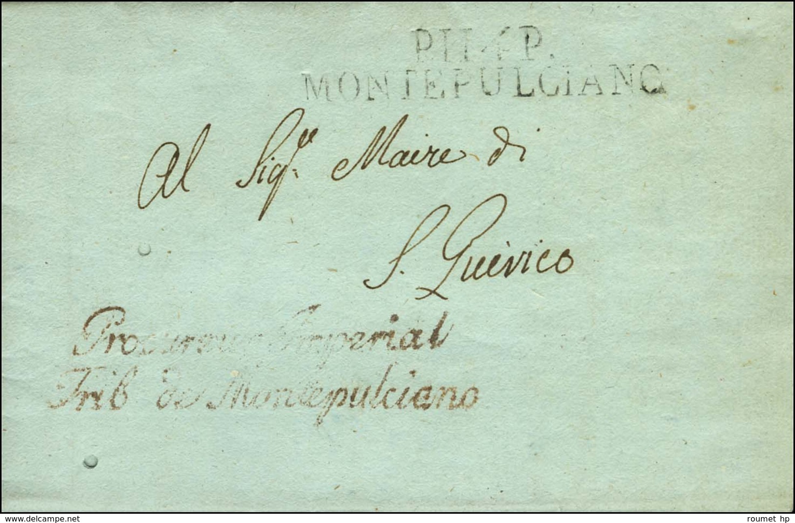 P.114.P. / MONTEPULCIANO Sur Lettre Avec Franchise Procureur Impérial / Trib. De Montepulciano Sur Lettre Avec Texte Dat - 1792-1815: Conquered Departments