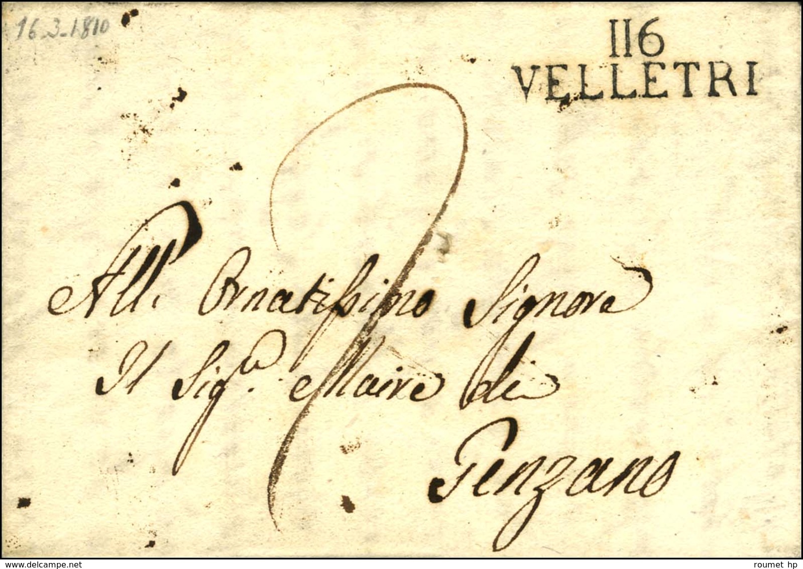 116 / VELLETRI Sur Lettre Avec Texte Daté Le 16 Mars 1810. - SUP. - 1792-1815: Veroverde Departementen