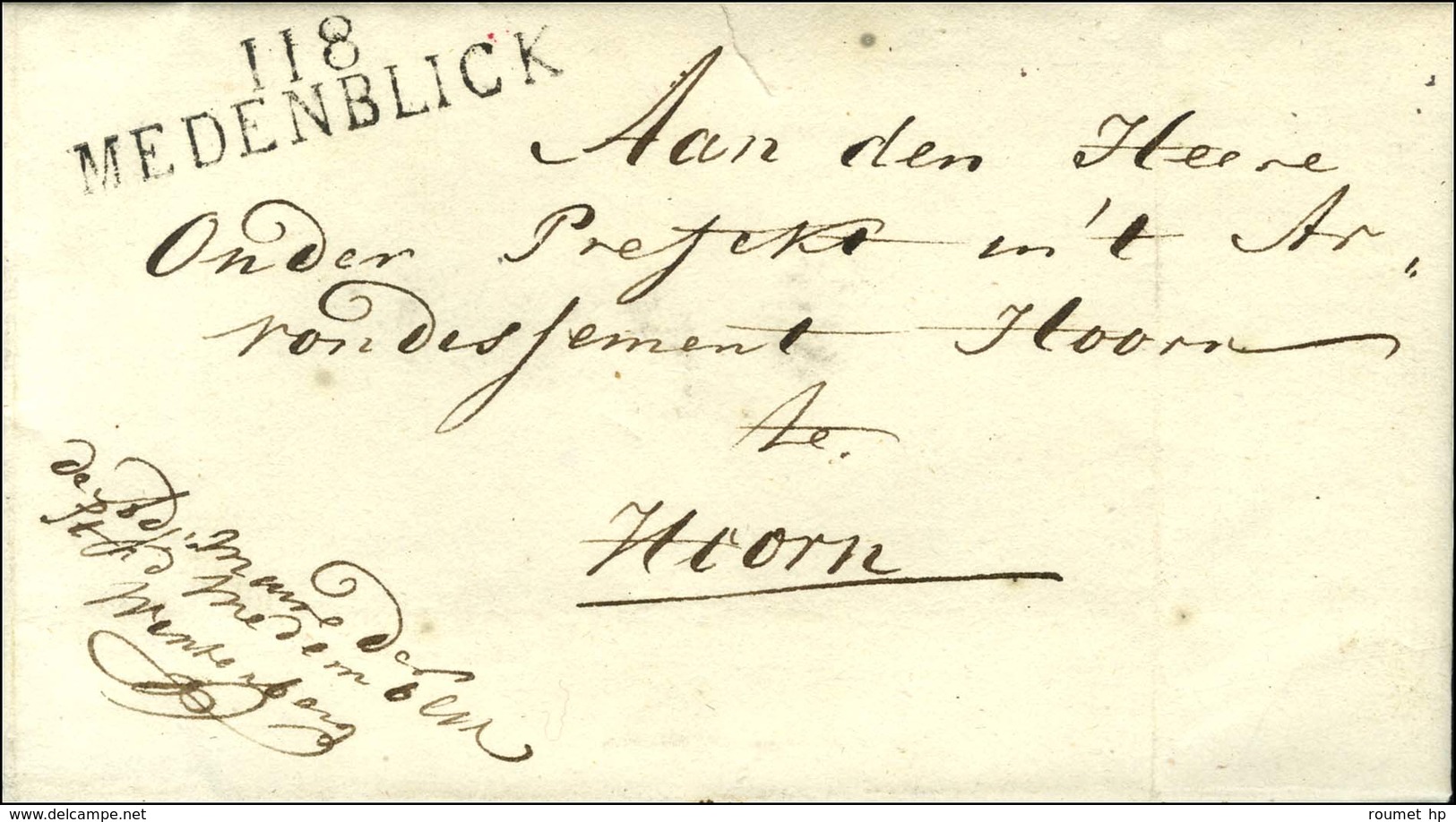 118 / MEDENBLICK Sur Lettre Avec Texte Daté Le 25 Août 1812 Adressée En Franchise. Au Recto, Contreseing De Franchise Ma - 1792-1815: Conquered Departments