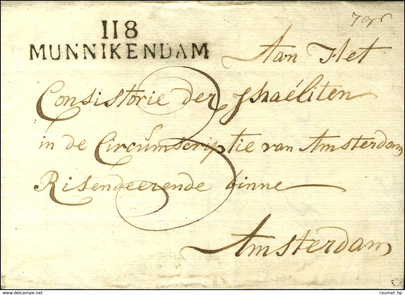 118 / MUNNIKENDAM Sur Lettre Avec Texte Daté Le 21 Juin 1813 Pour Amsterdam. - SUP. - 1792-1815: Départements Conquis
