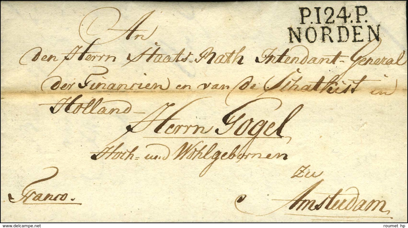 P.124.P. / NORDEN Sur Lettre Avec Texte Daté Le 20 Septembre 1811 Pour Amsterdam. - SUP. - R. - 1792-1815: Conquered Departments