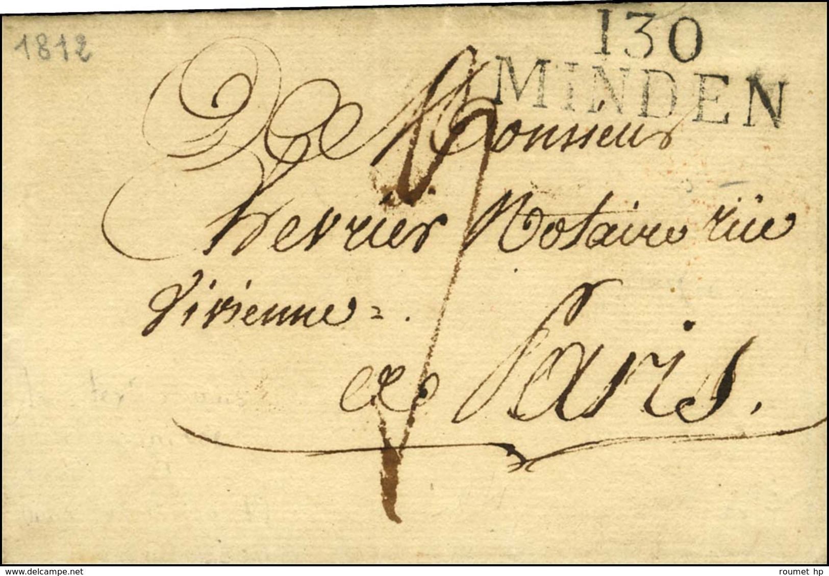 130 / MINDEN Sur Lettre Sans Texte Pour Paris. Au Verso, Càd D'arrivée 1812. - SUP. - 1792-1815: Conquered Departments